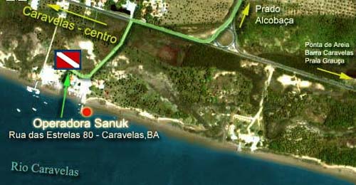 Mapa como chegar até o catamarã Sanuk