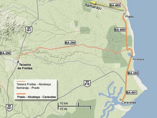 Mapa como chegar em Caravelas 